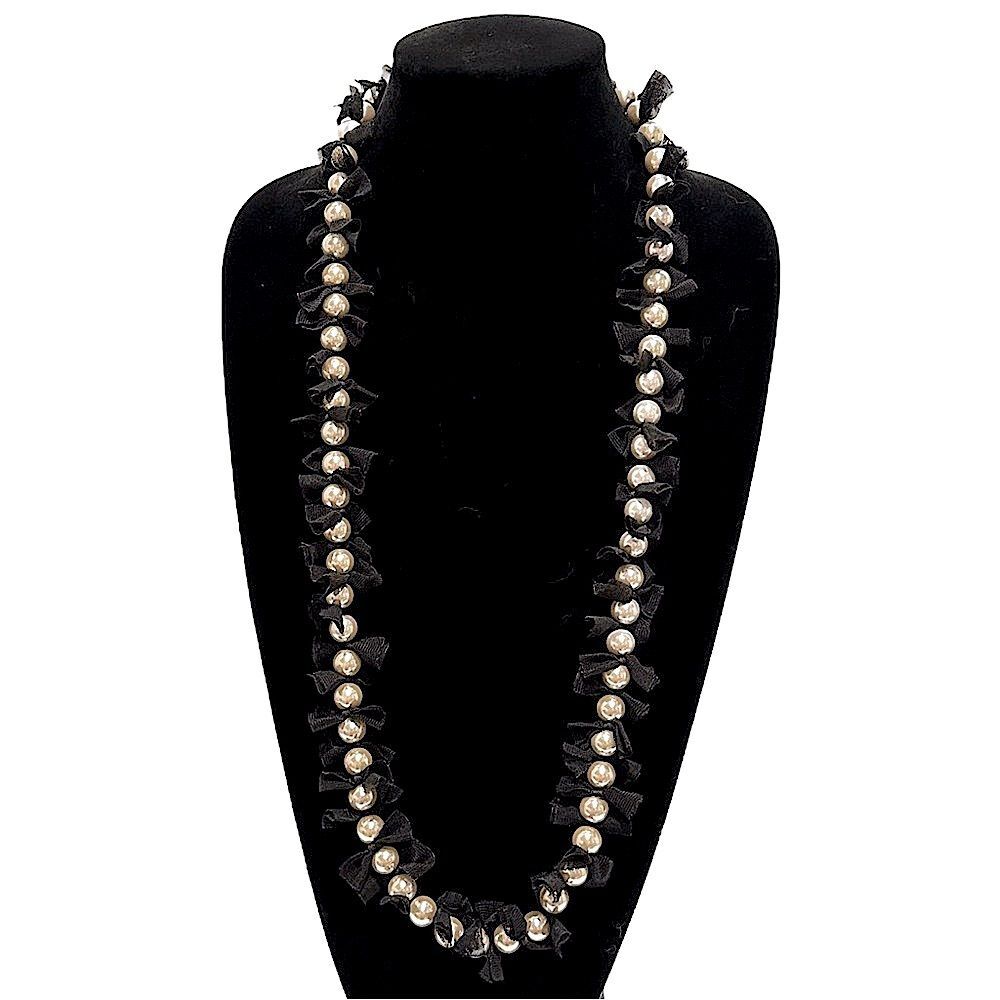Lee Angel for NEIMAN MARCUS Black Ribbon & Pearl Statement Necklace | NWT | $198